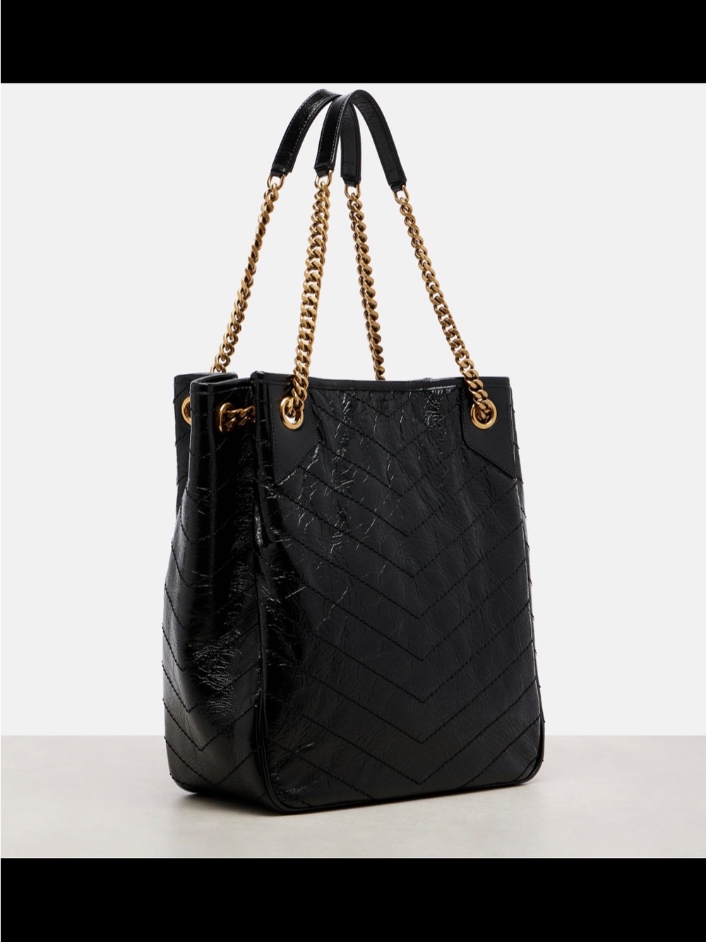 NWOT Saint Laurent Niki Large Tote Black Crinkled Leather Gold YSL - Picture 3 of 10